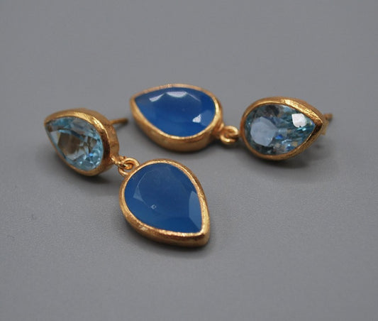 Blue Topaz/ Blue Chalcedony drop stud earrings