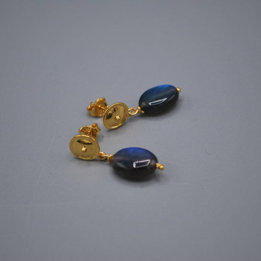 Button stud with polished stone drop - labradorite