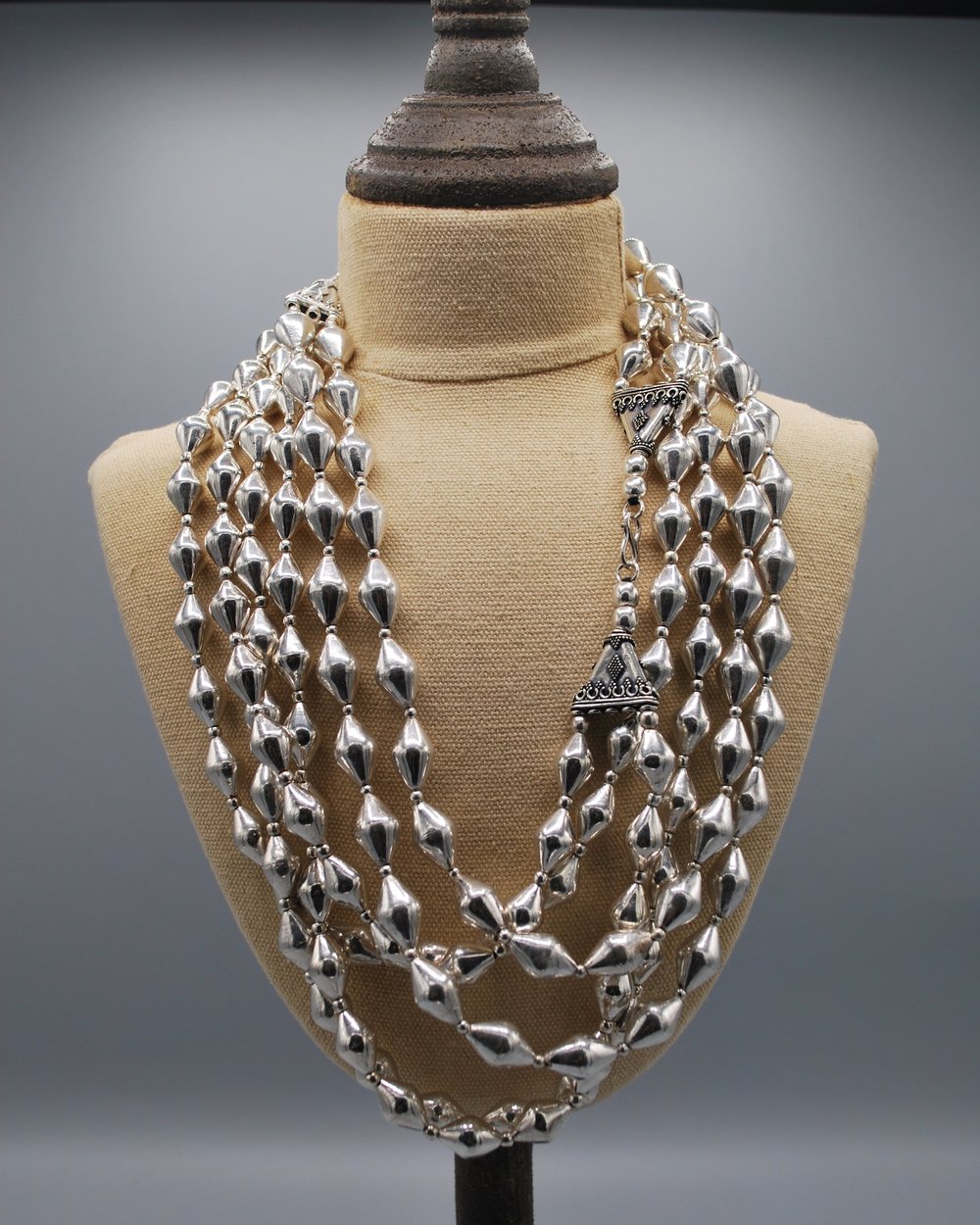 Double strand silver lost wax necklace