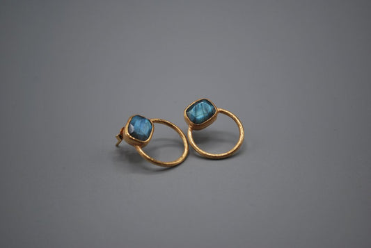 Labradorite square stone gold plate hoop
