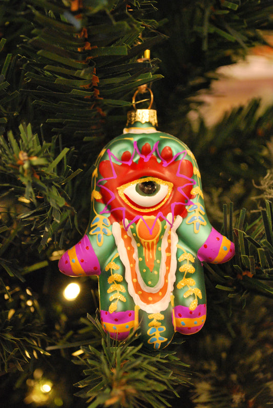 Hand of Fatima hand painted glass deco - pink