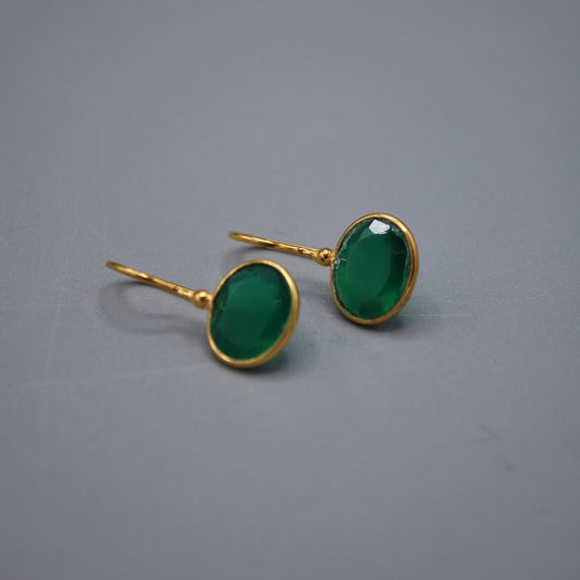 Mini oval drop earrings - green onyx
