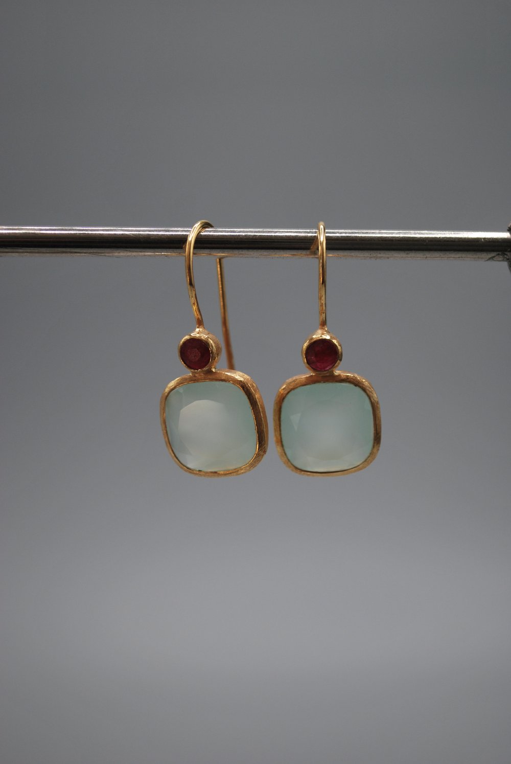 Red Rapada / Aqua Chalcedony stone drop earrings