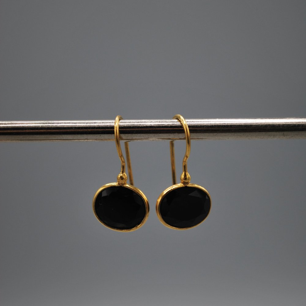 Mini oval drop earrings - black onyx