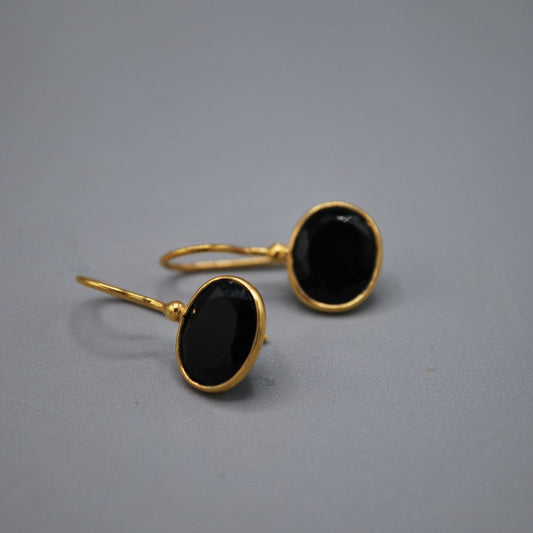 Mini oval drop earrings - black onyx