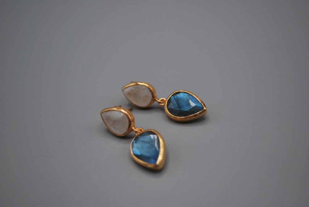 Moonstone/ Labradorite drop stud earrings