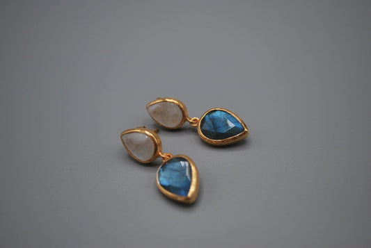 Moonstone/ Labradorite drop stud earrings