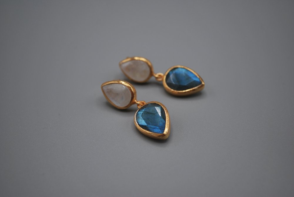 Moonstone/ Labradorite drop stud earrings