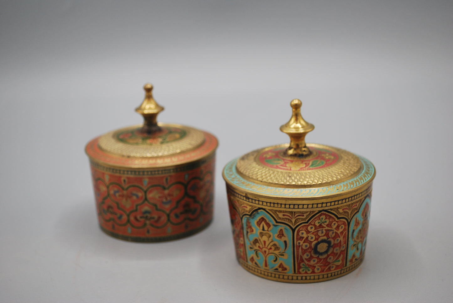 Brass hand enameled ‘bindi’ pot with lid