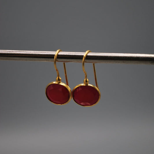Mini oval drop earrings - rubellite