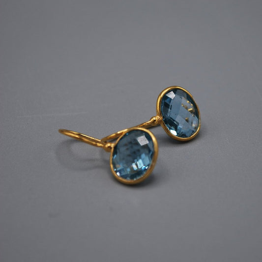 Mini oval drop earrings - blue topaz