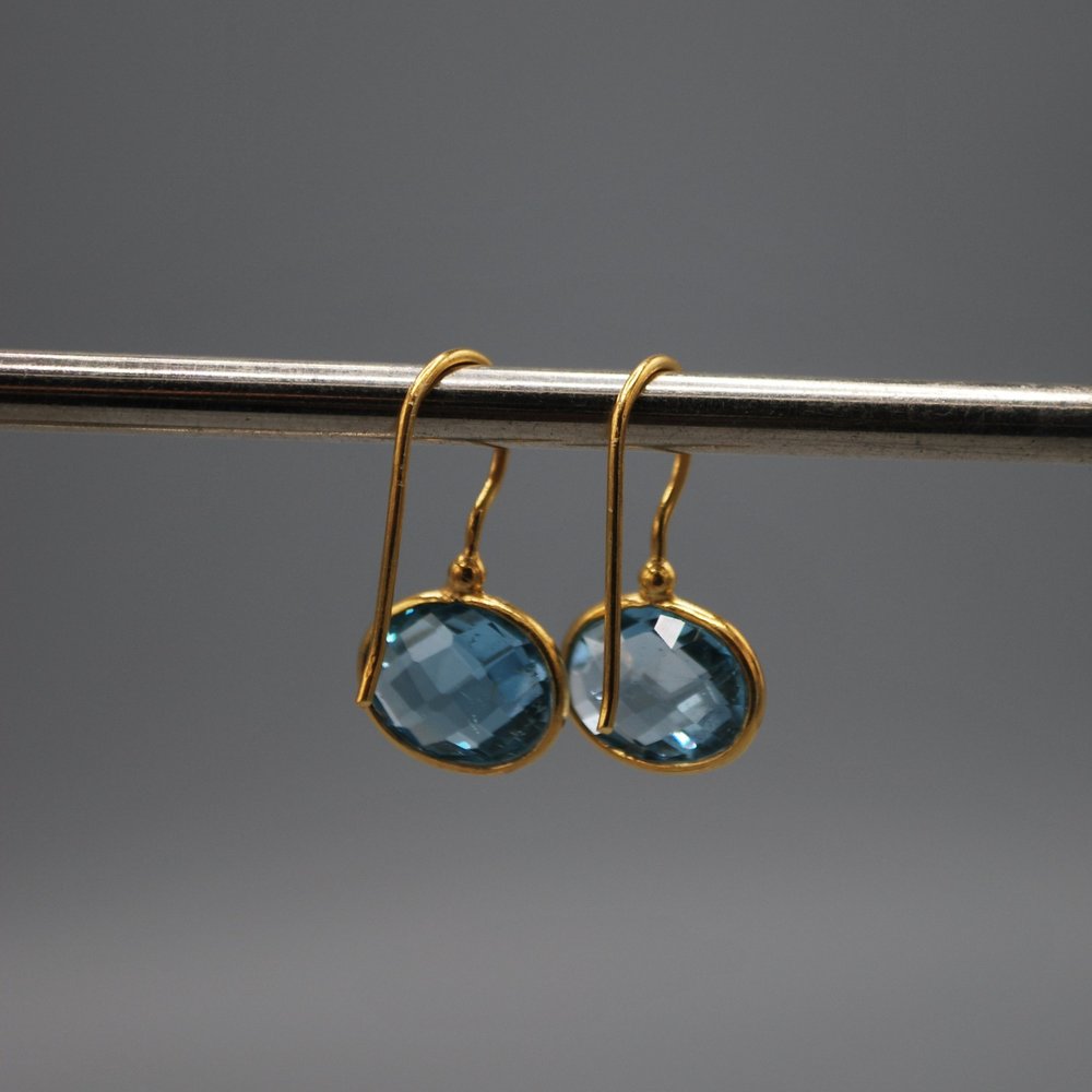 Mini oval drop earrings - blue topaz