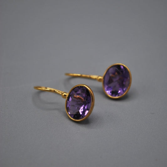 Mini oval drop earrings - amethyst