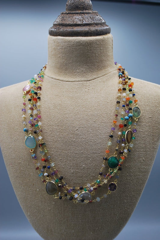 Semi precious stone 5 row necklace