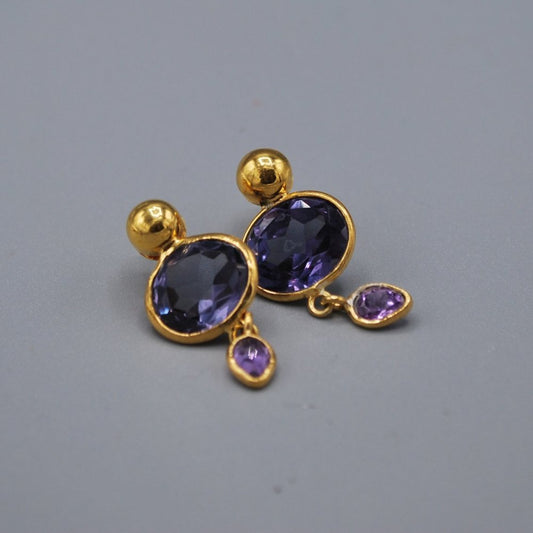 Gold stud, oval gem tiny teardrop - alix