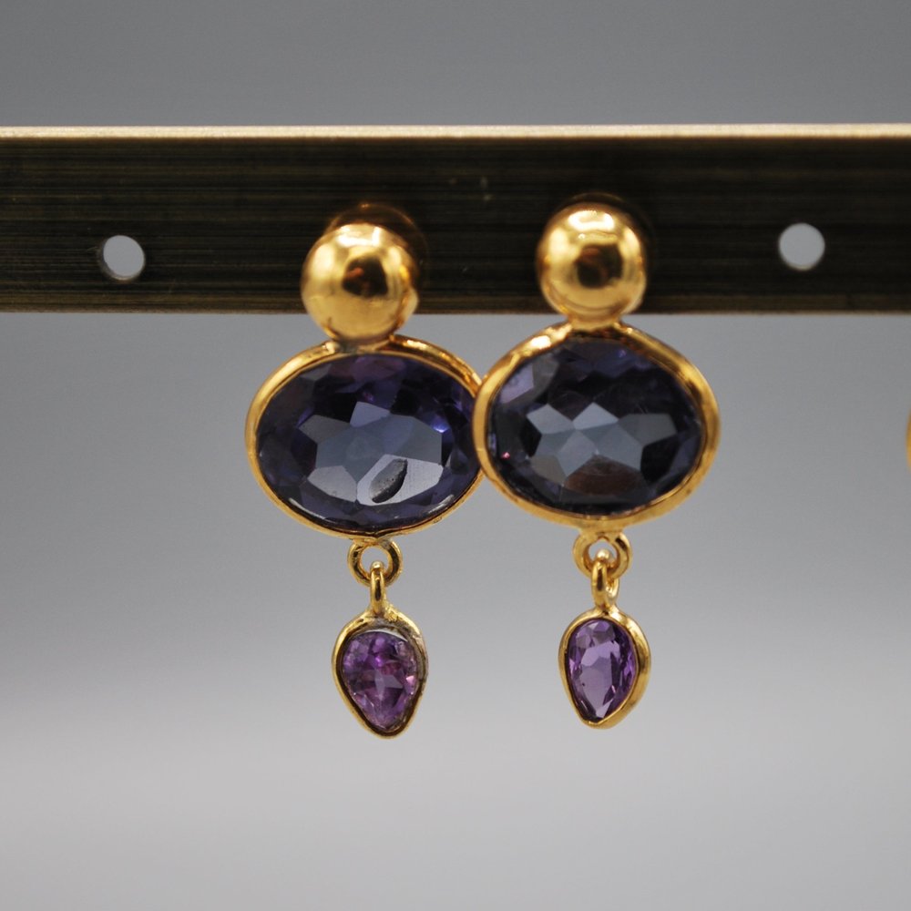Gold stud, oval gem tiny teardrop - alix