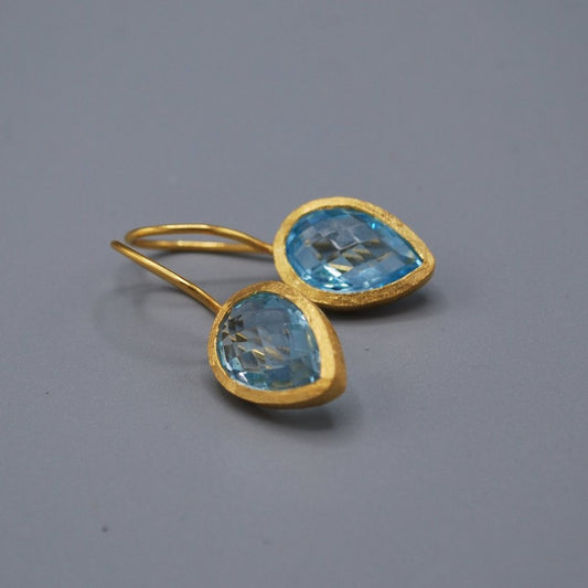 Pear drop gem earrings - blue topaz
