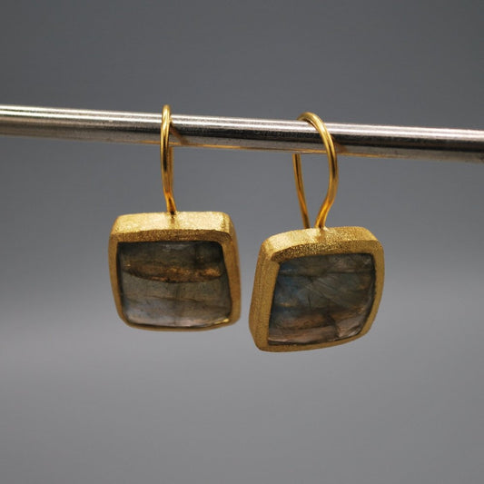 Square gem earrings - labradorite