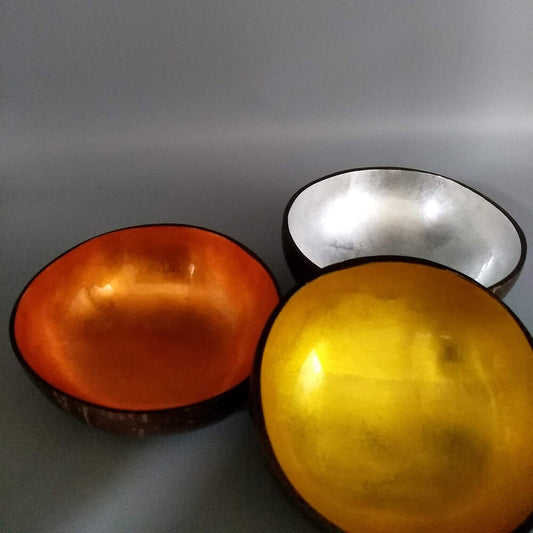 Lacquered metallic coconut bowl