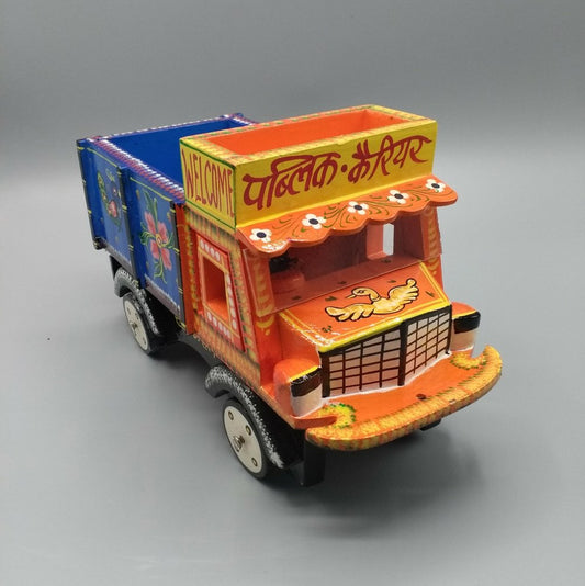 Orange/blue wooden truck