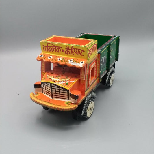 Orange/green wooden truck