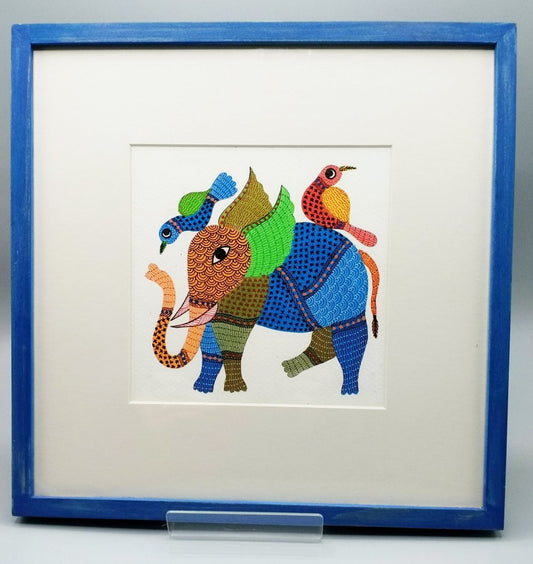 Blue elephant painting with frame