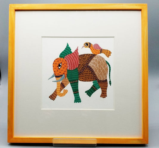 Orange elephant painting with frame