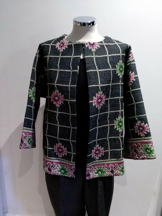 Kantha stitch jacket - black