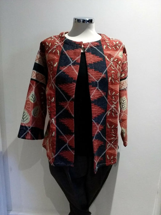 Kantha stitch jacket - orange