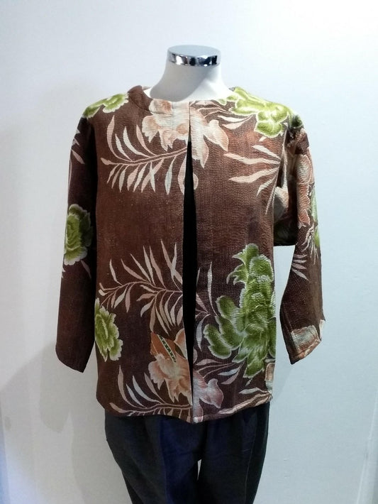 Kantha stitch jacket - brown