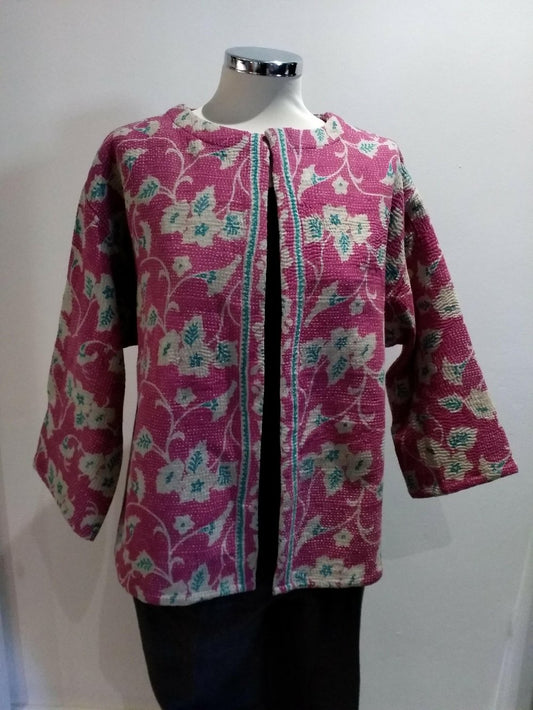Kantha stitch jacket - pink