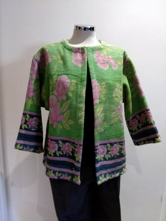Kantha stitch jacket - green