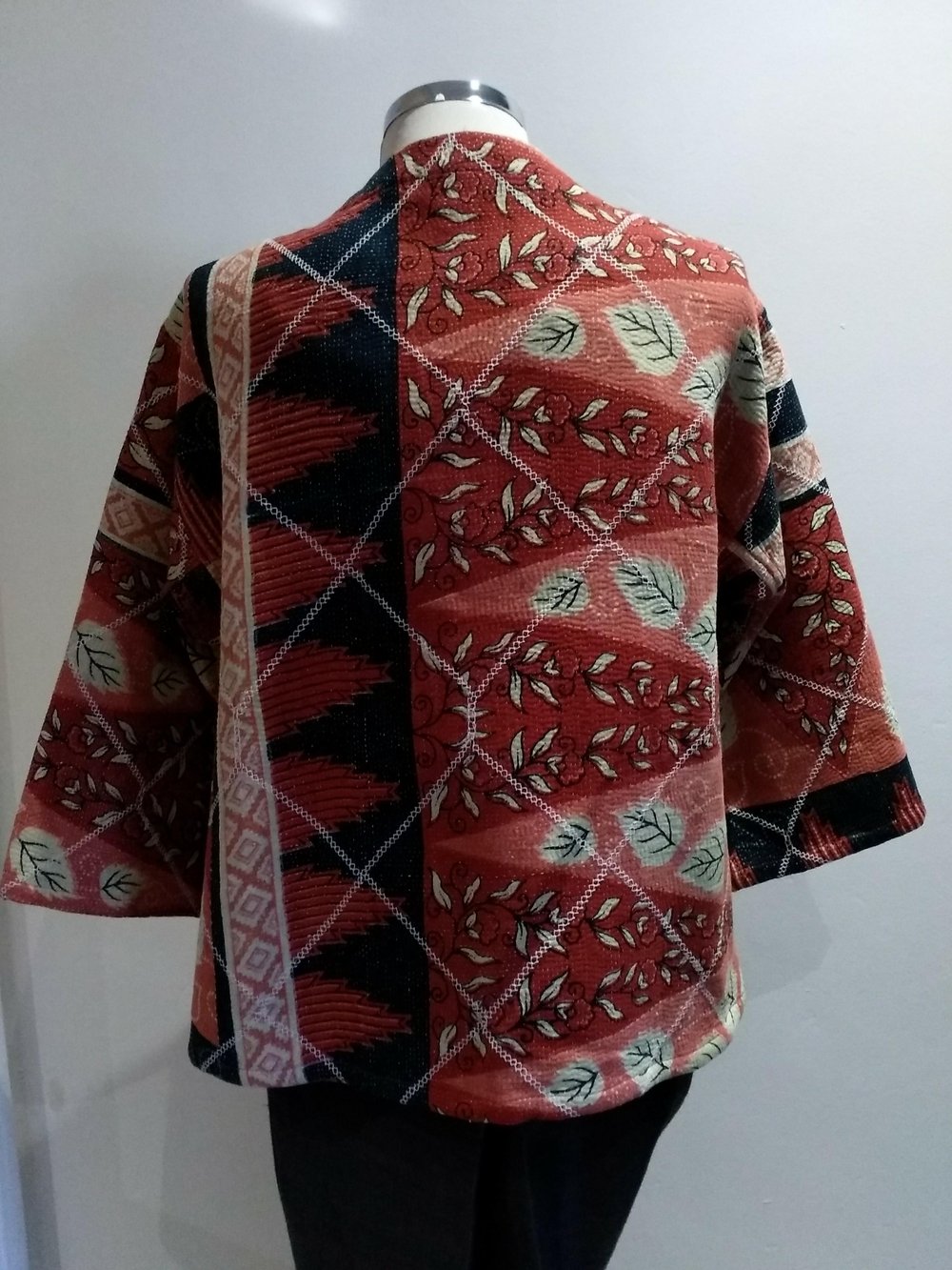 Kantha stitch jacket - orange