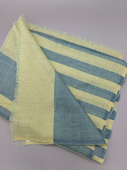 Pure cashmere and lurex stripe scarf - Turquoise