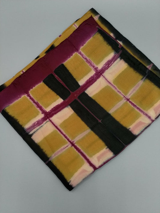 Shibori silk scarf - Yellow check