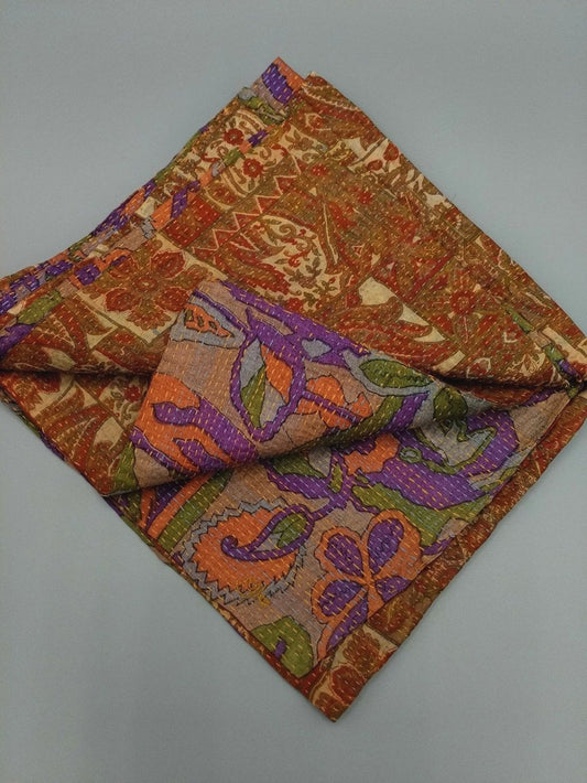 Kantha stitch silk scarf - Burnt orange
