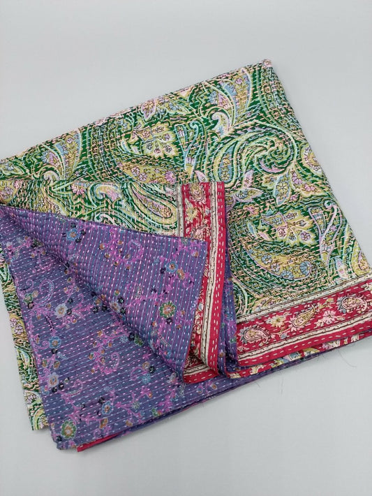 Kantha stitch silk scarf - Lilac / green