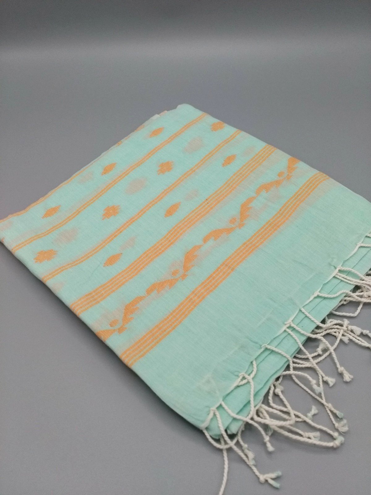 Hand weave cotton jamdani scarf - turquoise