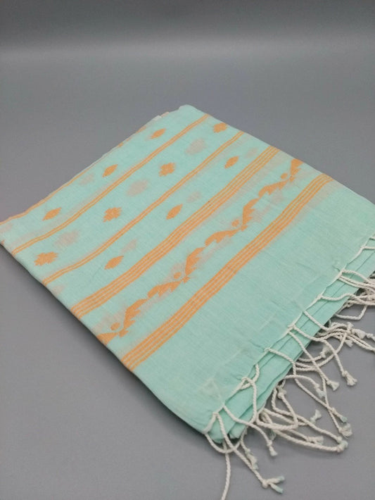 Hand weave cotton jamdani scarf - turquoise