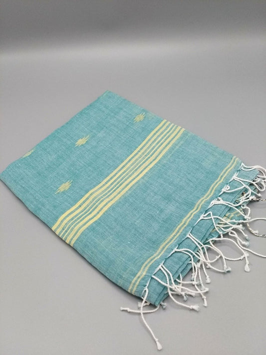 Hand weave cotton jamdani scarf - turquoise / pale green