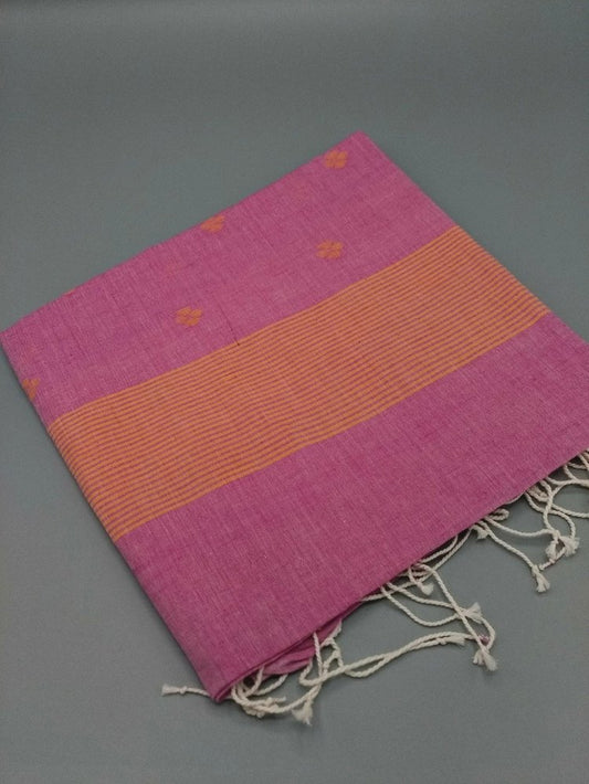 Hand weave cotton jamdani scarf - pink / orange