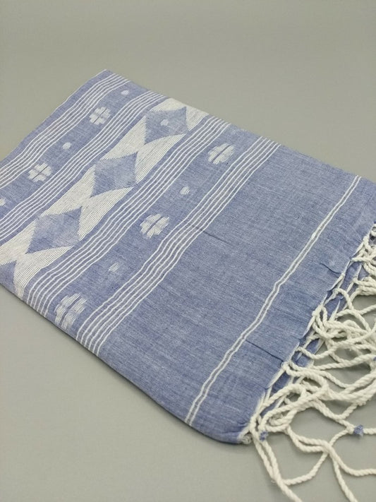 Hand weave cotton jamdani scarf - blue