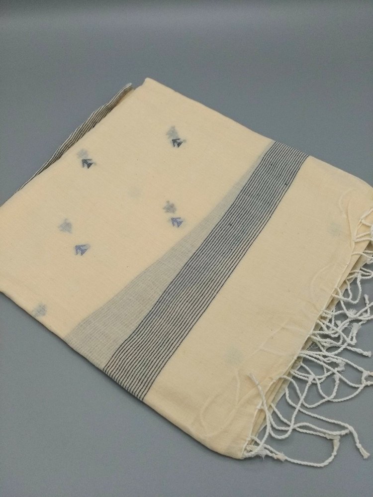 Hand weave cotton jamdani scarf - cream