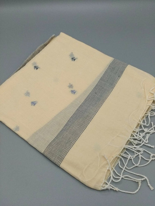 Hand weave cotton jamdani scarf - cream