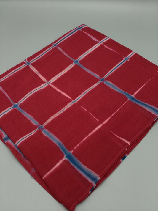 Pure cotton clamp dye scarf - red / blue check