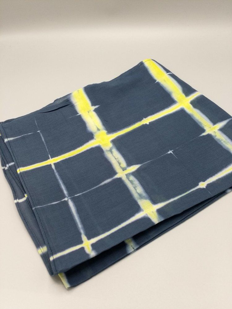 Pure cotton clamp dye scarf - navy / yellow