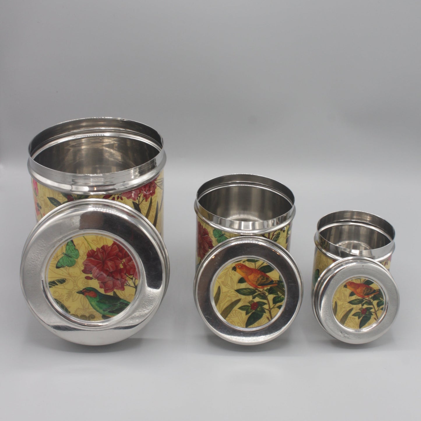 Exotic jungle print storage tins