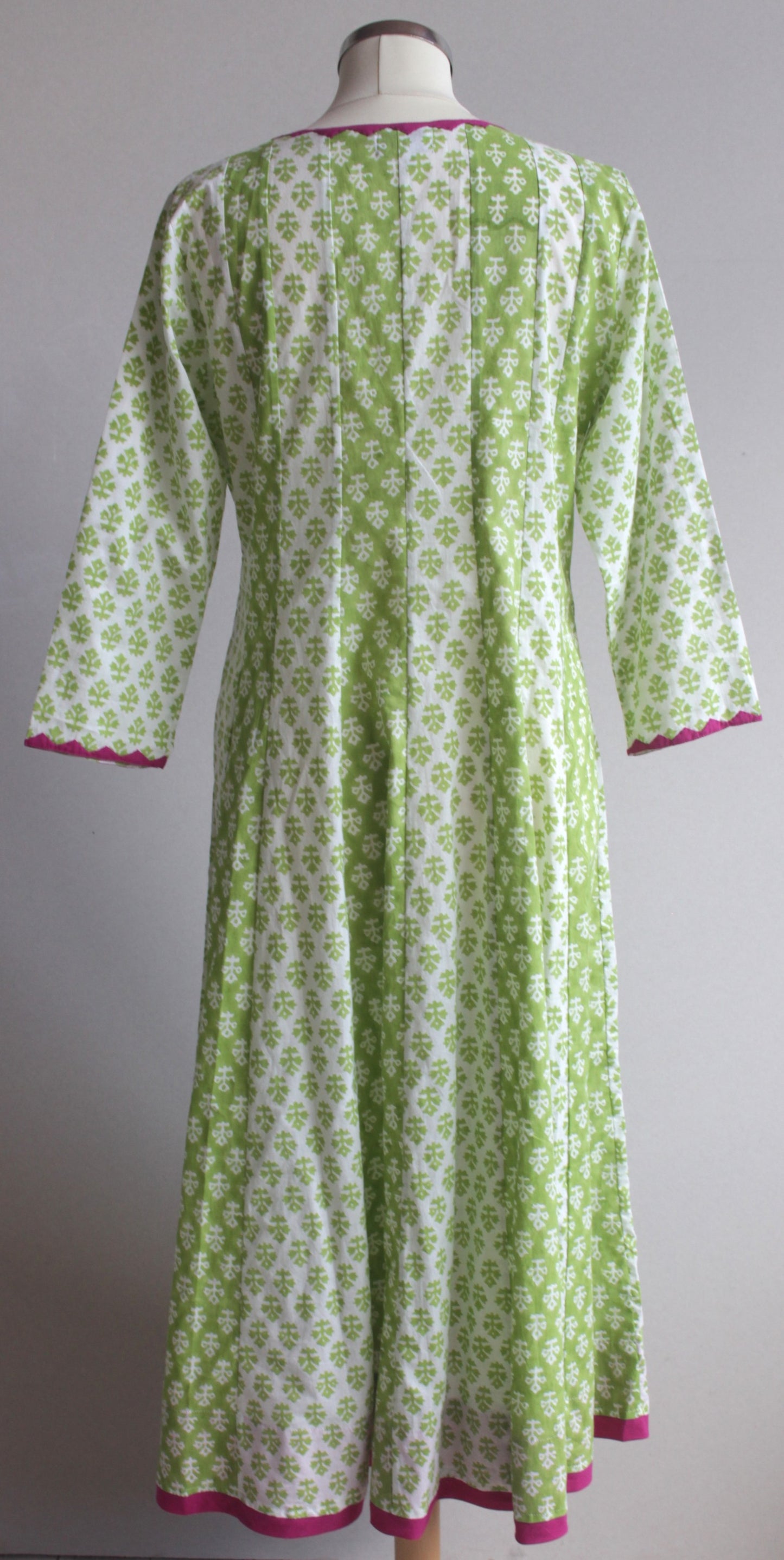 16 panel block print dress - parrot green
