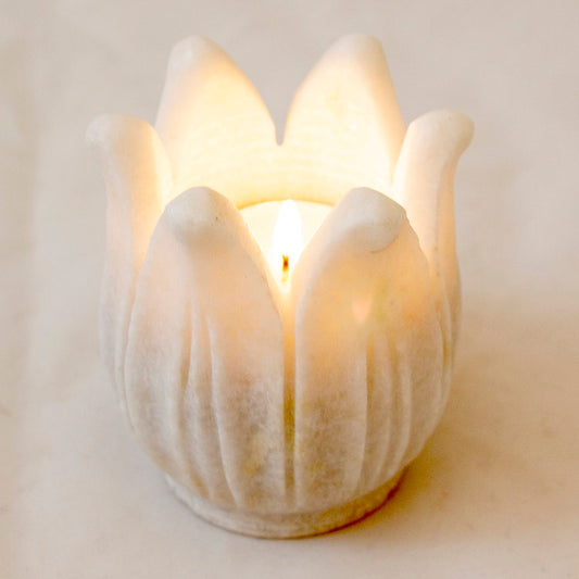 Hand carved marble lotus tea light holder