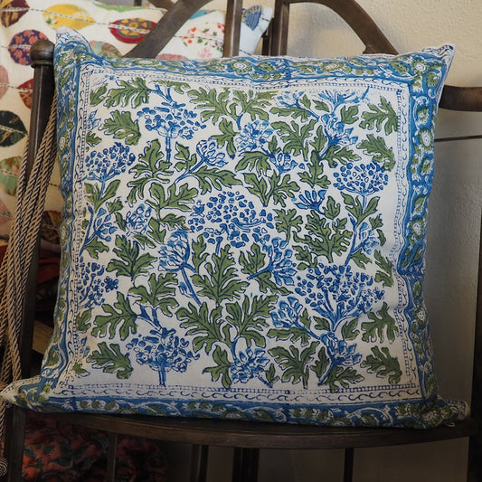 Block print double sided cushion (blue garden)